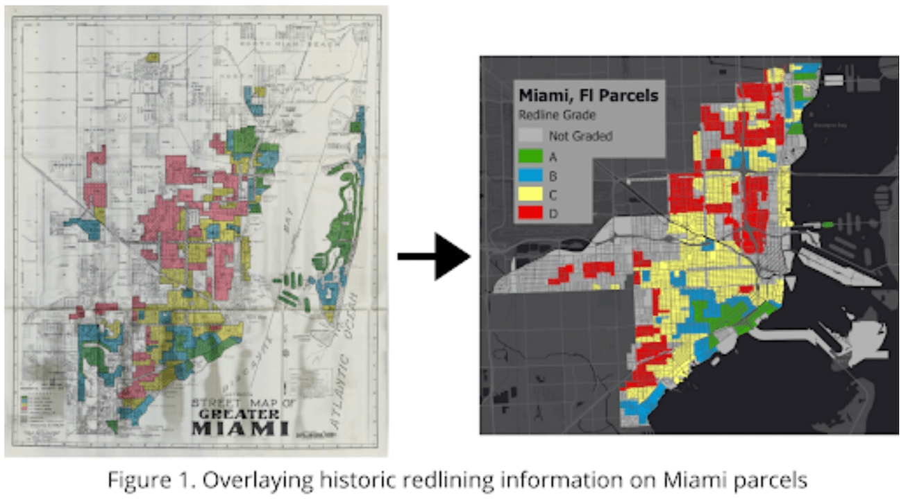 Overlying historic redlining information on Miami parcels